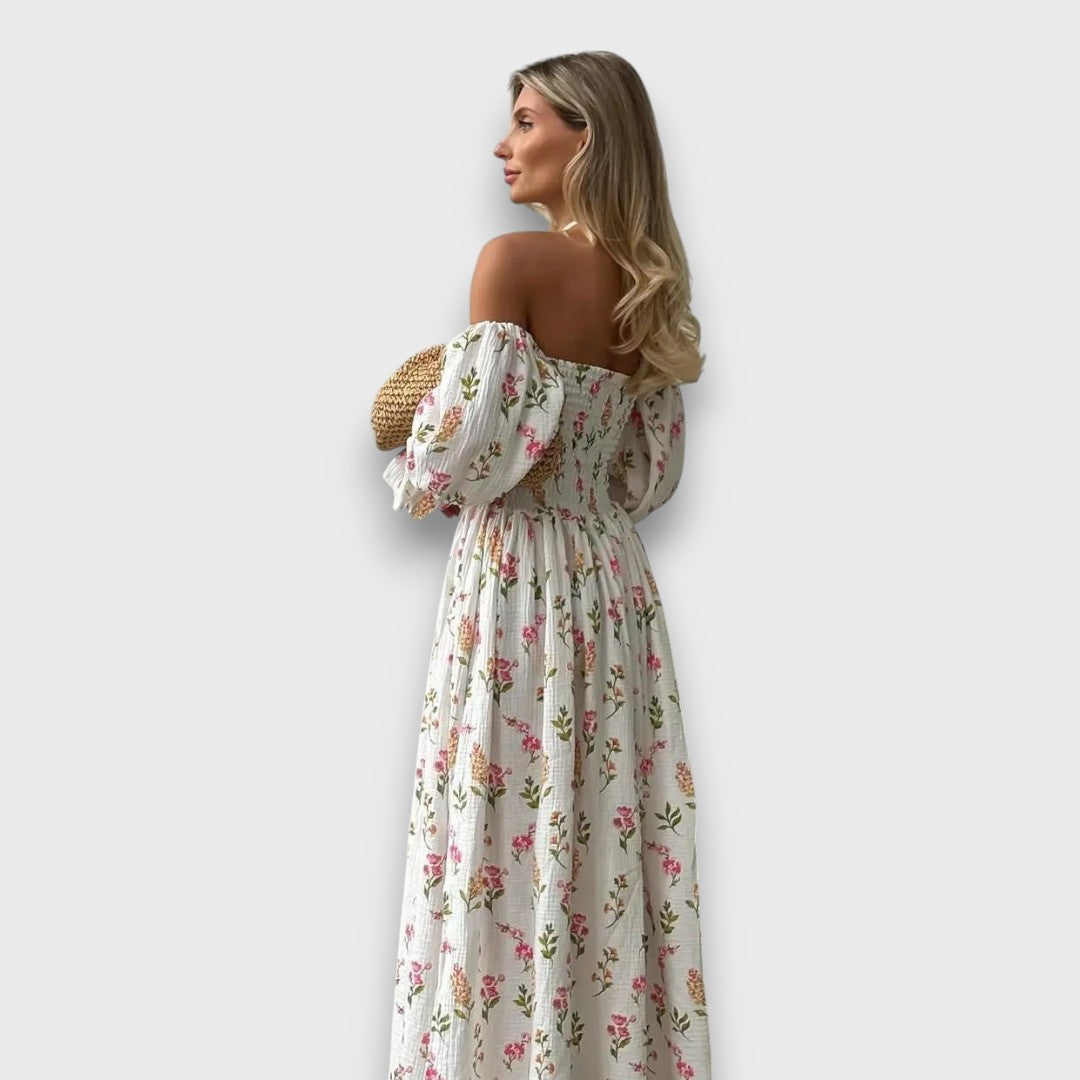 Cyarina – Off-the-Shoulder Dress with Floral Lightness