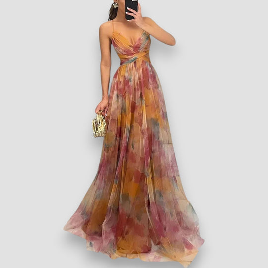 Mercedes – Watercolor Chiffon Maxi Dress for Women