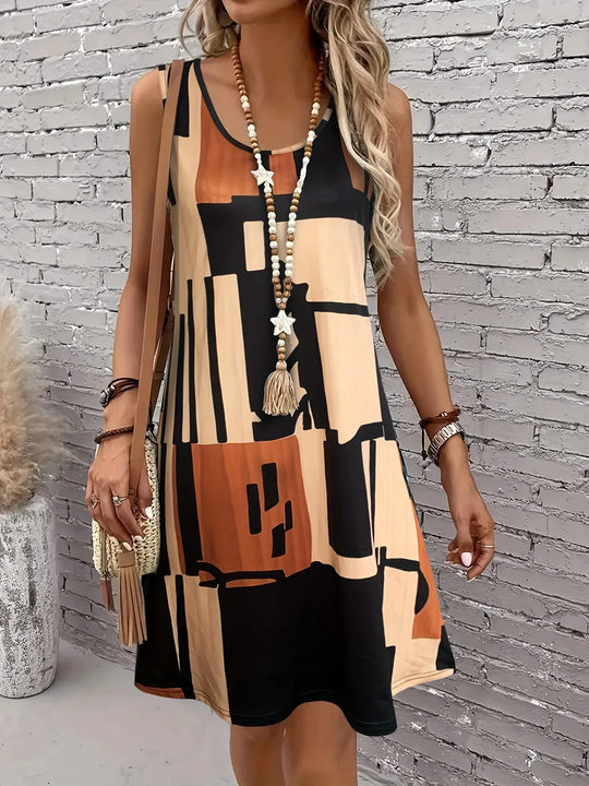 Lucille – Geometric Print Sleeveless Dress for Women