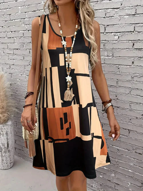 Lucille – Geometric Print Sleeveless Dress for Women