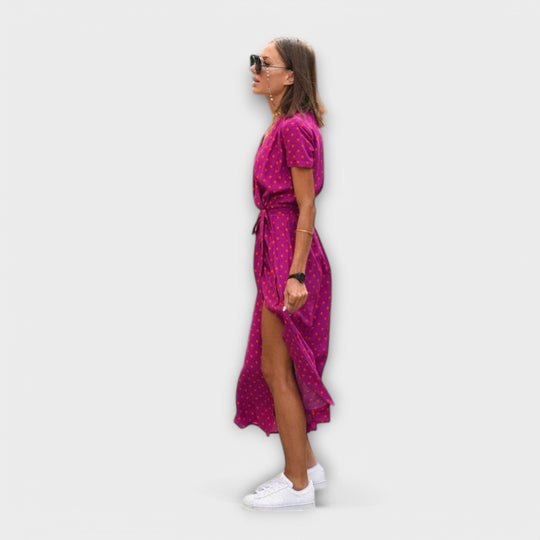 Yelina – Midi Dress with Wrap Look and Floral Energy