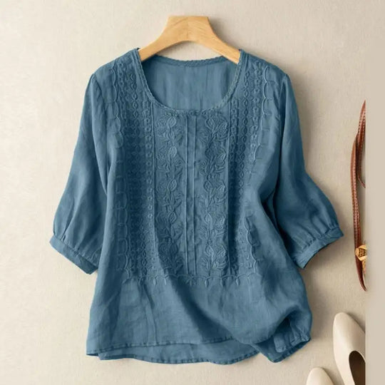 Quinn – Embroidered Linen-Blend Blouse for Women