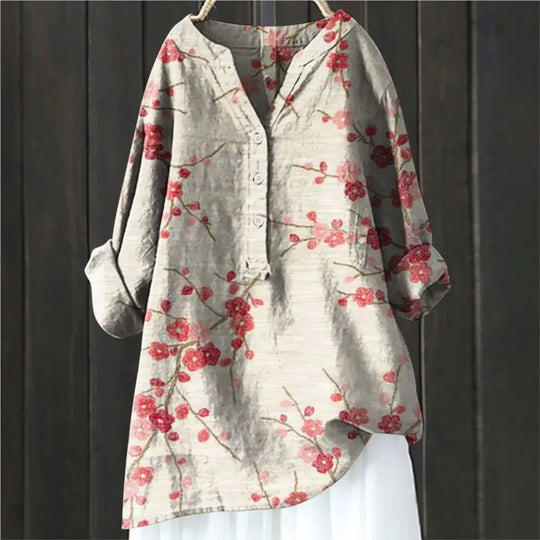 Elowen – Floral Linen Tunic Top for Women