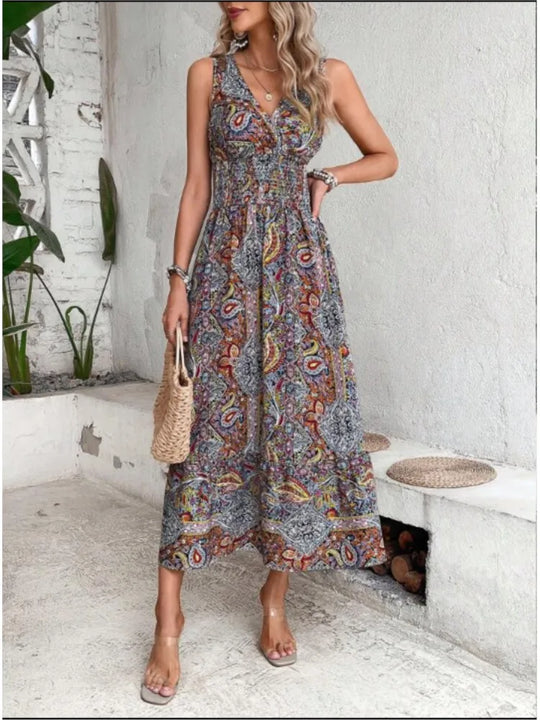 Amelina – Sleeveless Printed Maxi Dress for Women