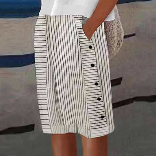 Elisabetta – Striped Cotton Button-Front Shorts for Women
