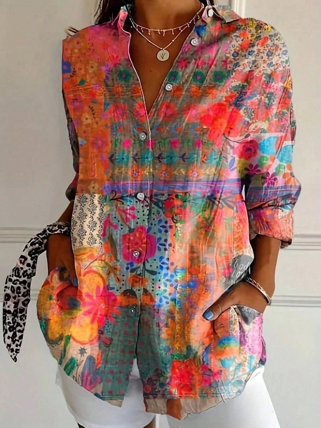 Tracie – Vibrant Floral Print Button-Up Shirt for Women