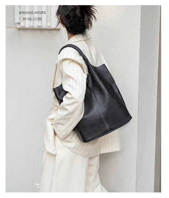Arnika – Elegant Light Blue Bucket Bag with a Premium Leather Finish
