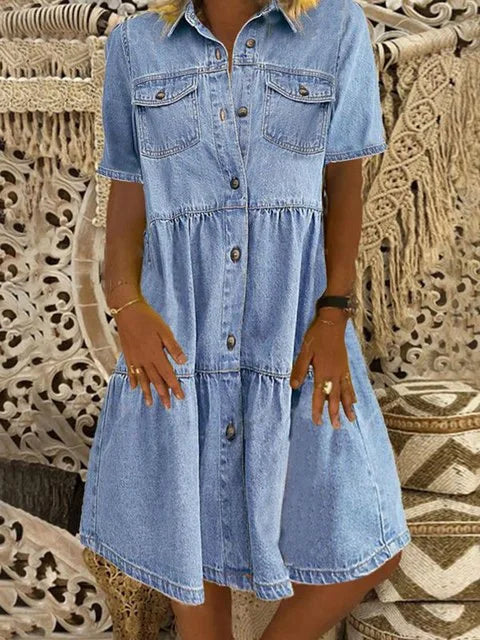 Alvarie – Tiered Button-Down Denim Dress for Women