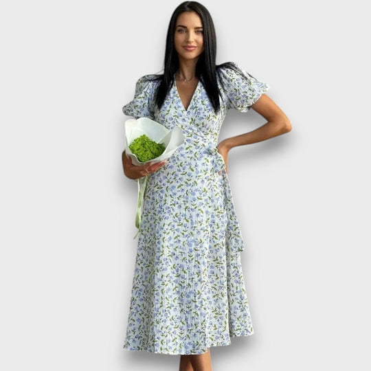 Elenya – Wrap Dress with Floral Elegance