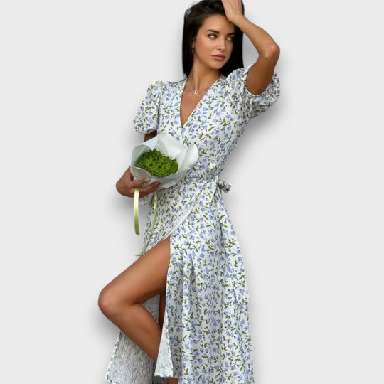 Elenya – Wrap Dress with Floral Elegance