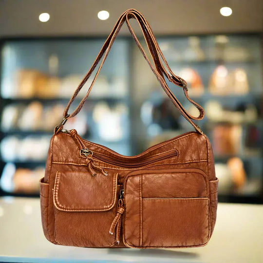 Alisha – Retro Leather Crossbody Bag with Multiple Pockets and Adjustable Strap