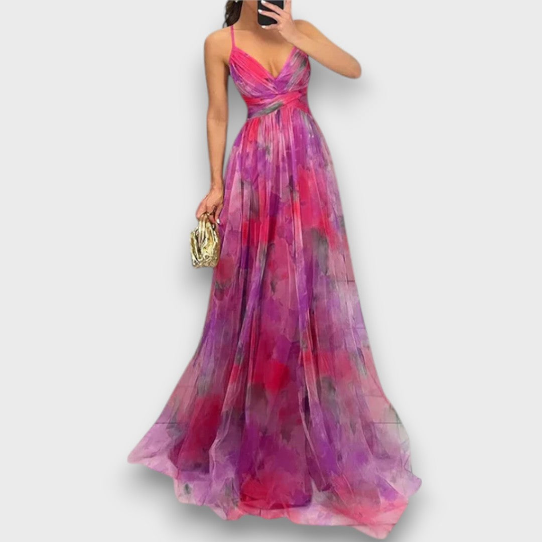 Elanee – Maxi Dress with Watercolor Print and Wrap Effect