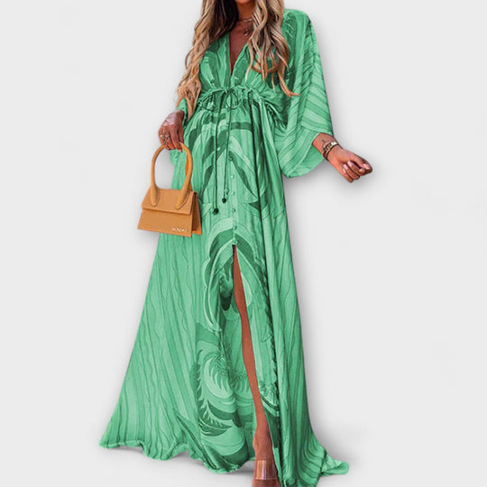 Aurina – Flowing Maxi Dress with Artistic Print