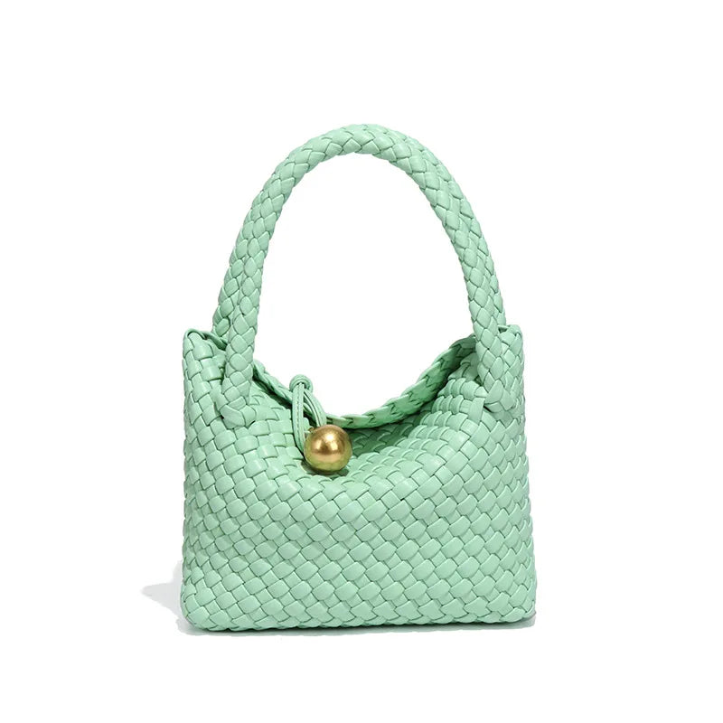 Beatrice – Stylish Woven Shoulder Bag Crafted from Vegan Leather with Gold Accents