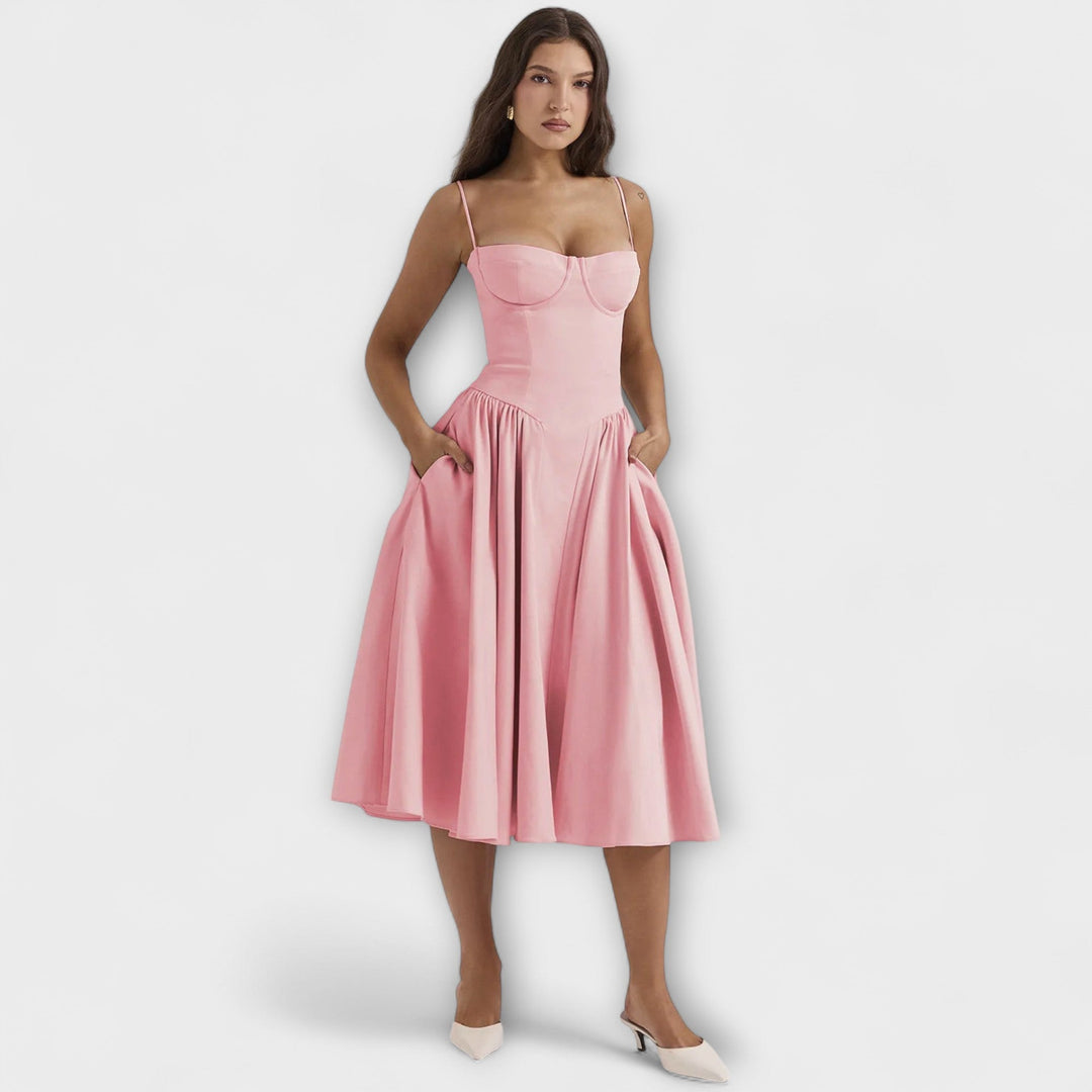 Ameline – Feminine Midi Dress with Waist Focus