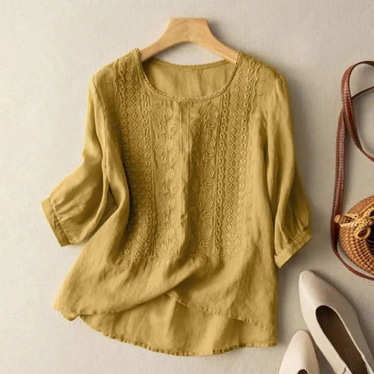 Quinn – Embroidered Linen-Blend Blouse for Women