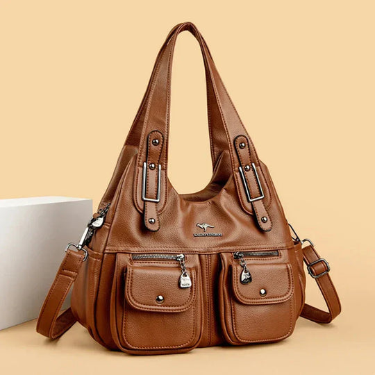 Willa – Multi-Pocket Leather Shoulder Bag for Women