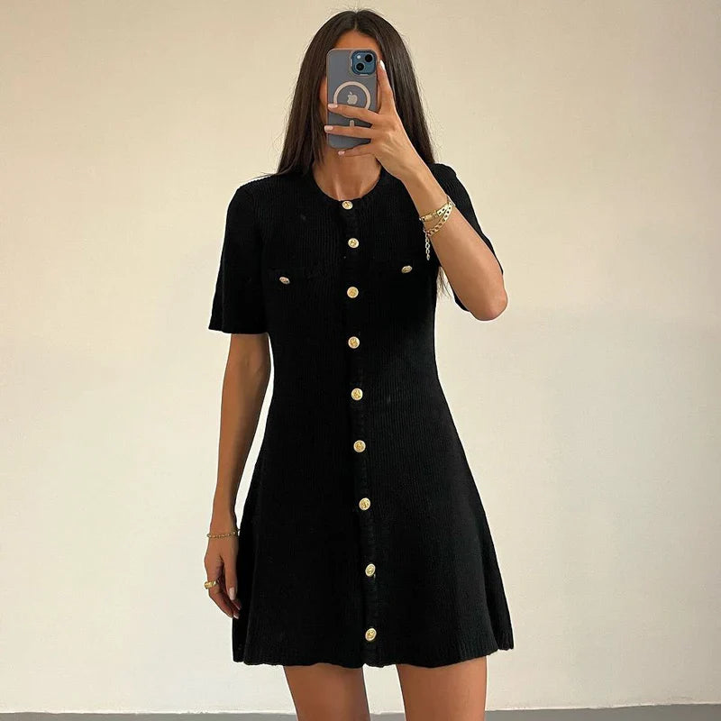 Geneva – Short-Sleeve Button-Front Mini Dress for Women