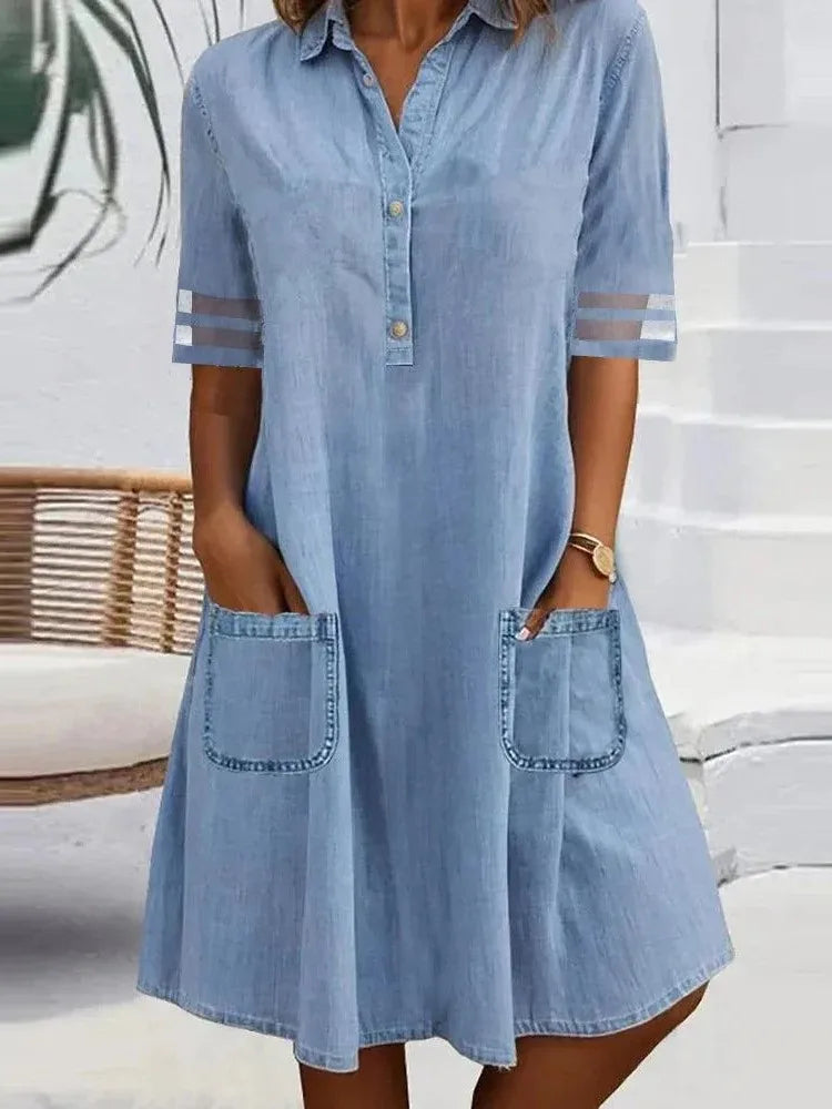 Lenoria – Pocket Detail A-Line Denim Dress for Women