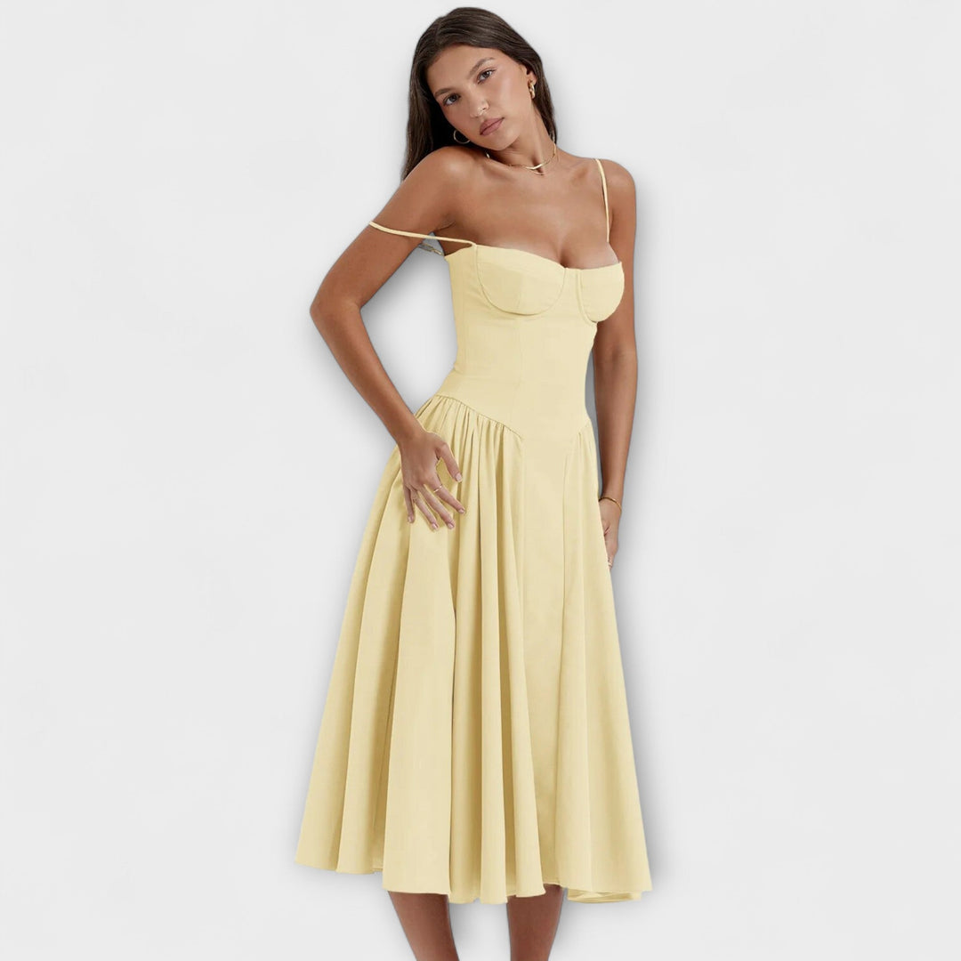 Ameline – Feminine Midi Dress with Waist Focus