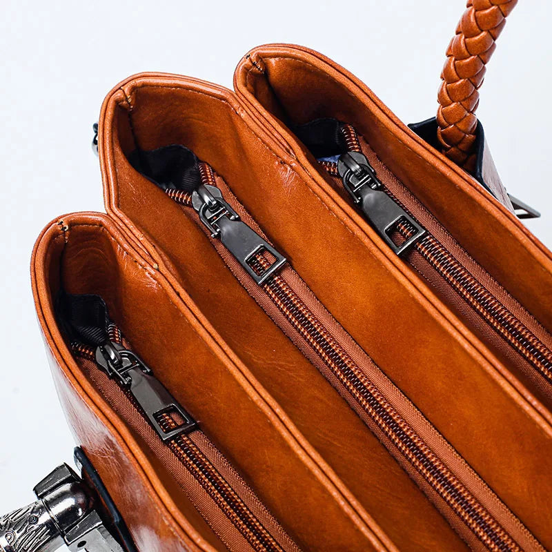 Amella – Sophisticated Leather Handbag Featuring Braided Handles