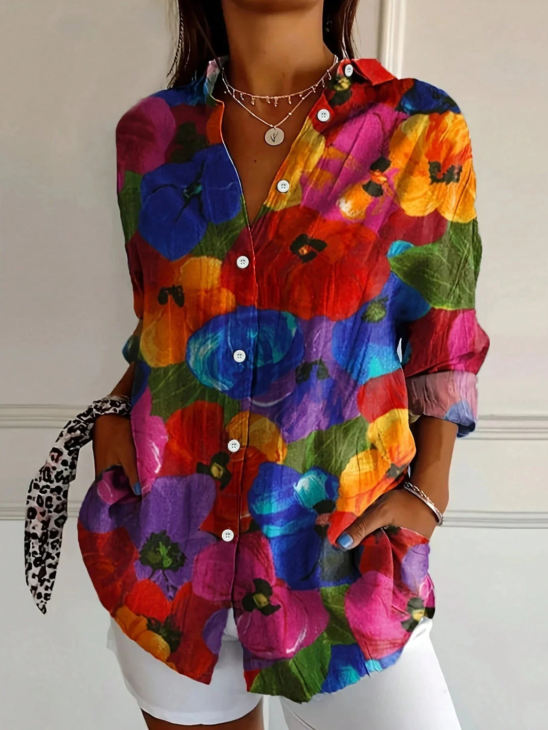 Tracie – Vibrant Floral Print Button-Up Shirt for Women