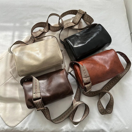 Amelie – Retro PU Leather Crossbody Bag with Adjustable Woven Strap