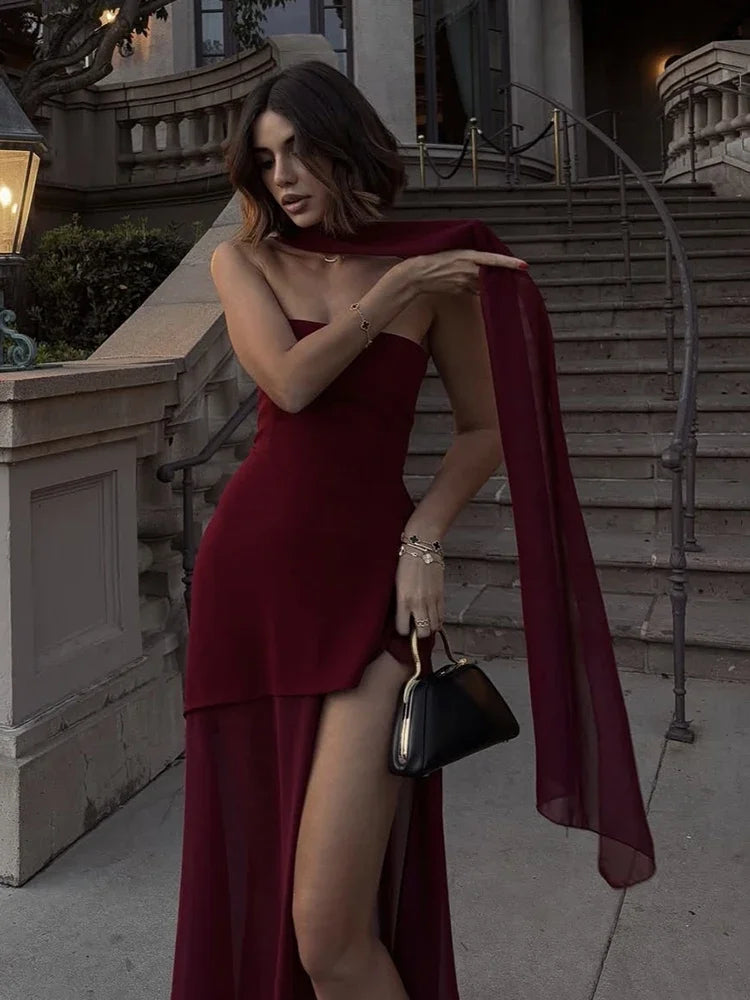 Ashleigh – Strapless Chiffon-Panel Evening Gown