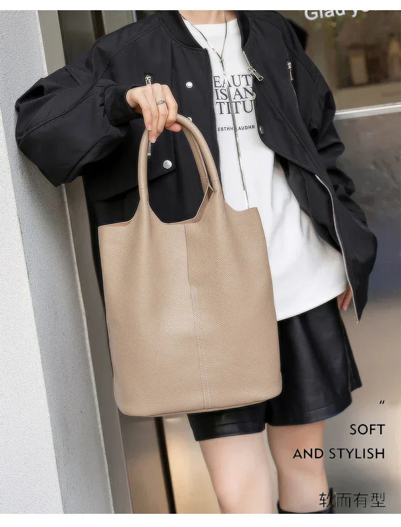Arnika – Elegant Light Blue Bucket Bag with a Premium Leather Finish