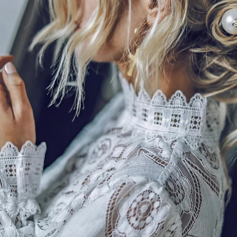 Elisette | High Collar Vintage Lace Tunic Blouse
