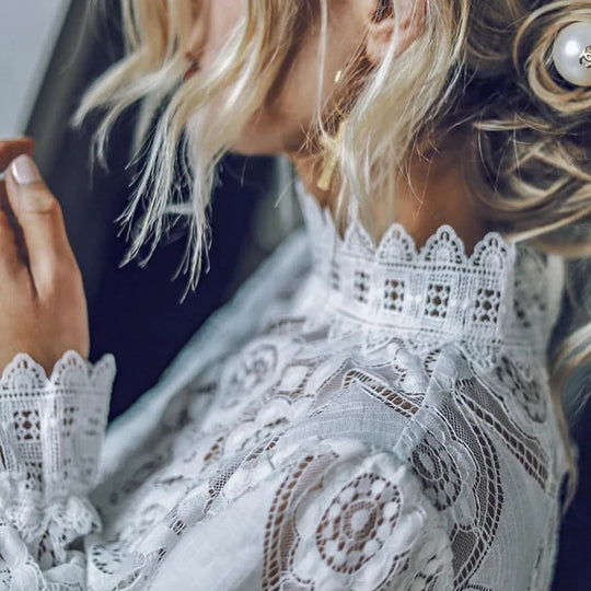 Elisette | High Collar Vintage Lace Tunic Blouse