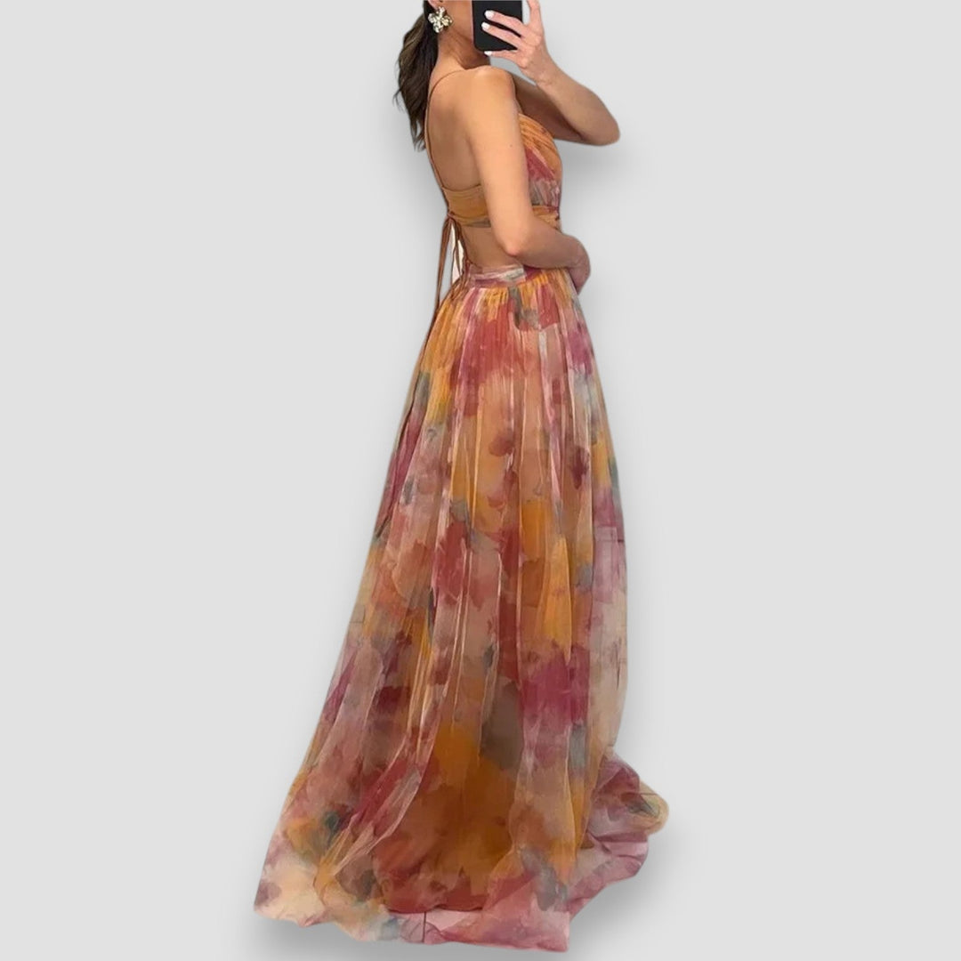 Mercedes – Watercolor Chiffon Maxi Dress for Women