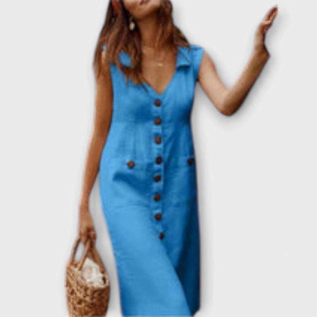 Noellea – A-Line Dress with Fold-Down Collar Made of Linen Blend