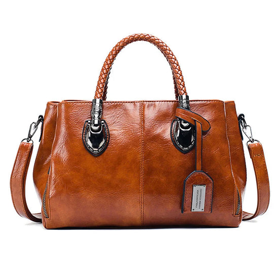 Amella – Sophisticated Leather Handbag Featuring Braided Handles
