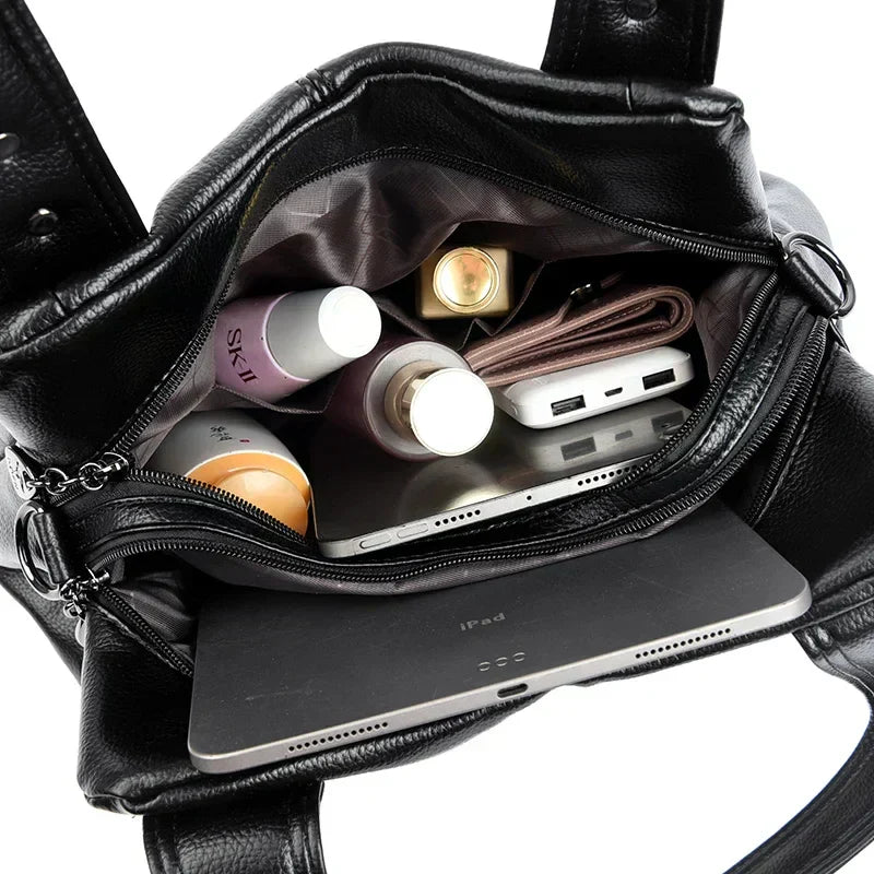Goldie – Elegant Multi-Pocket Leather Shoulder Bag for Women