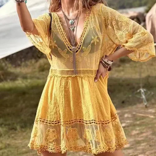 Precious – Bohemian Lace Mini Dress for Women