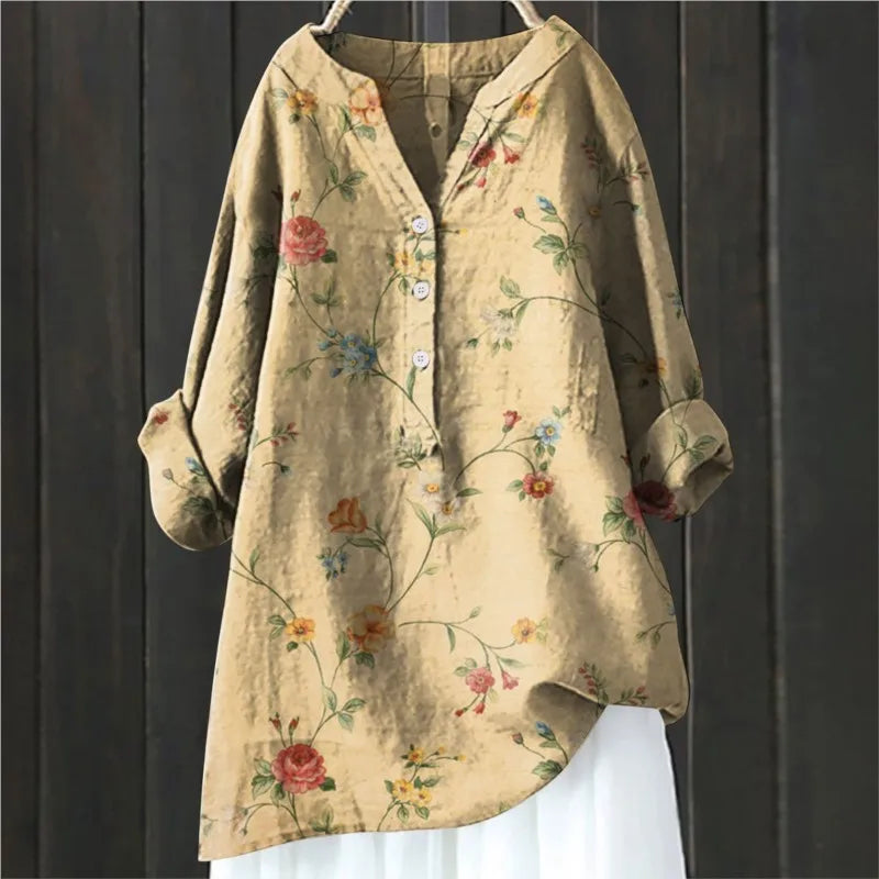 Elowen – Floral Linen Tunic Top for Women