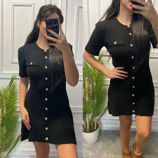 Geneva – Short-Sleeve Button-Front Mini Dress for Women