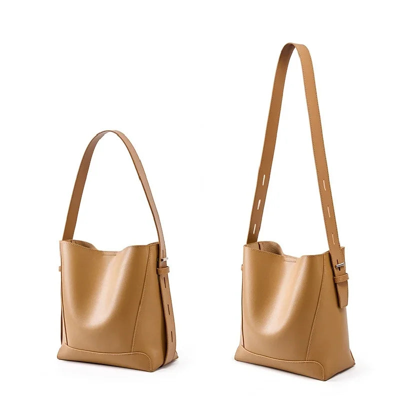 Beata – Chic Sandy Shoulder Bag with Faux Leather Strap