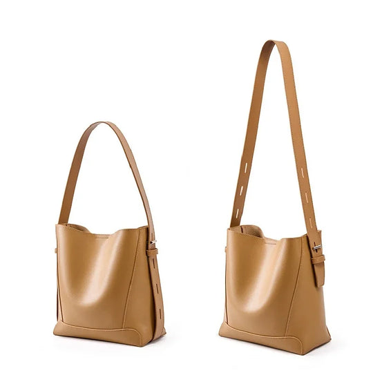 Beata – Chic Sandy Shoulder Bag with Faux Leather Strap