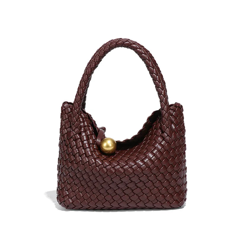 Beatrice – Stylish Woven Shoulder Bag Crafted from Vegan Leather with Gold Accents