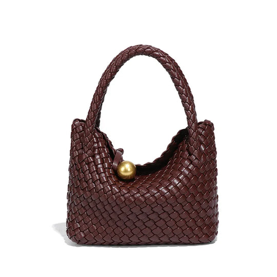 Beatrice – Stylish Woven Shoulder Bag Crafted from Vegan Leather with Gold Accents