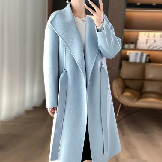 Lettie – Elegant Longline Wool-Blend Coat for Women