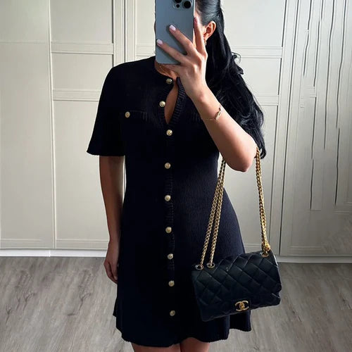 Geneva – Short-Sleeve Button-Front Mini Dress for Women