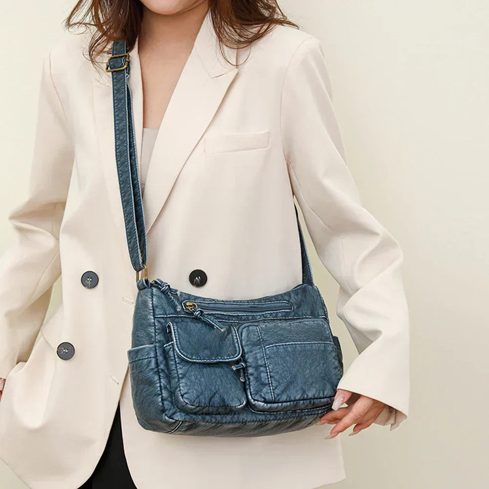 Alisha – Retro Leather Crossbody Bag with Multiple Pockets and Adjustable Strap