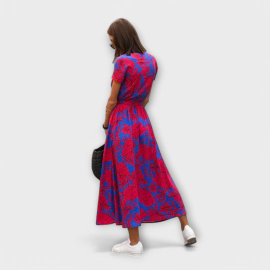 Yelina – Midi Dress with Wrap Look and Floral Energy