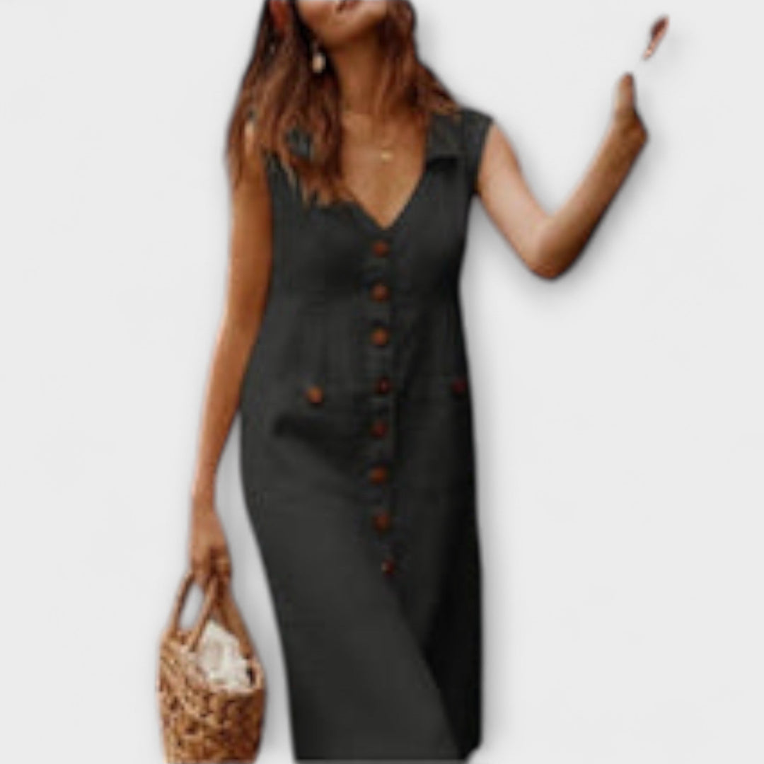 Noellea – A-Line Dress with Fold-Down Collar Made of Linen Blend