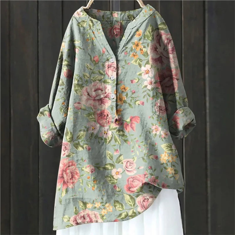 Elowen – Floral Linen Tunic Top for Women
