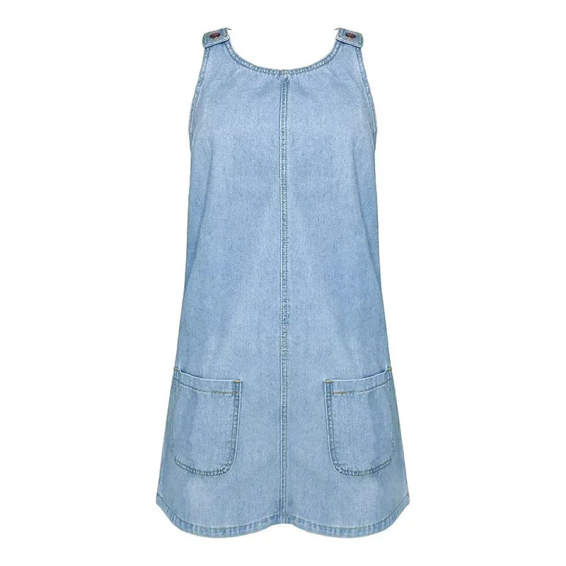 Danvera – Sleeveless Zip-Front Denim Shift Dress for Women