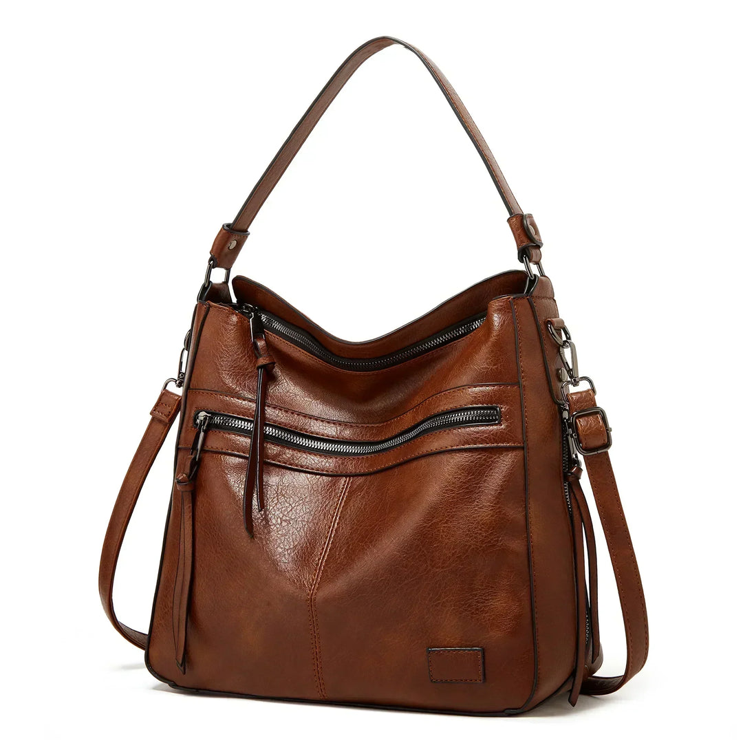 Constance – Classic Multi-Pocket Leather Shoulder Bag